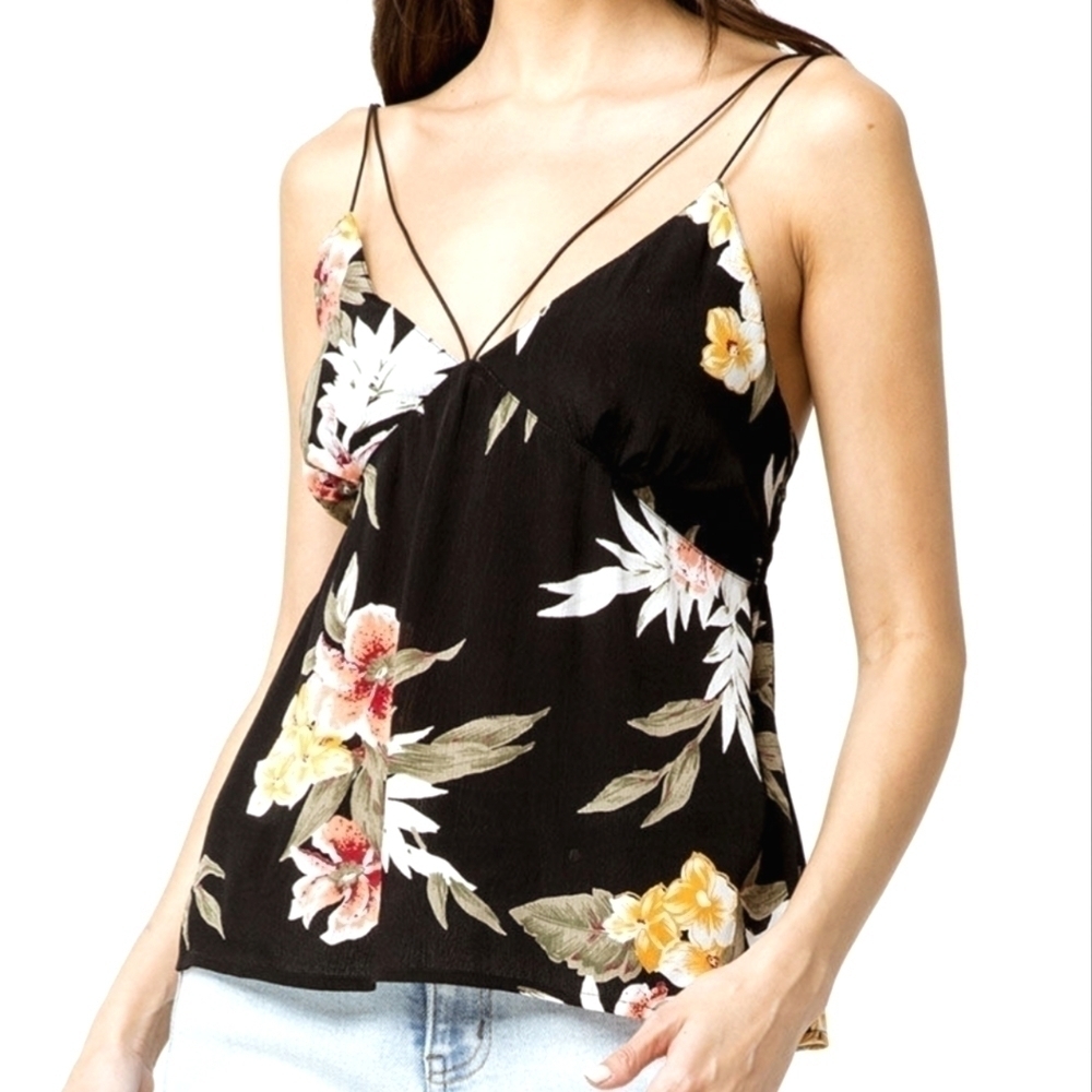 Volcom Black Green Floral Cami Strappy Size XS